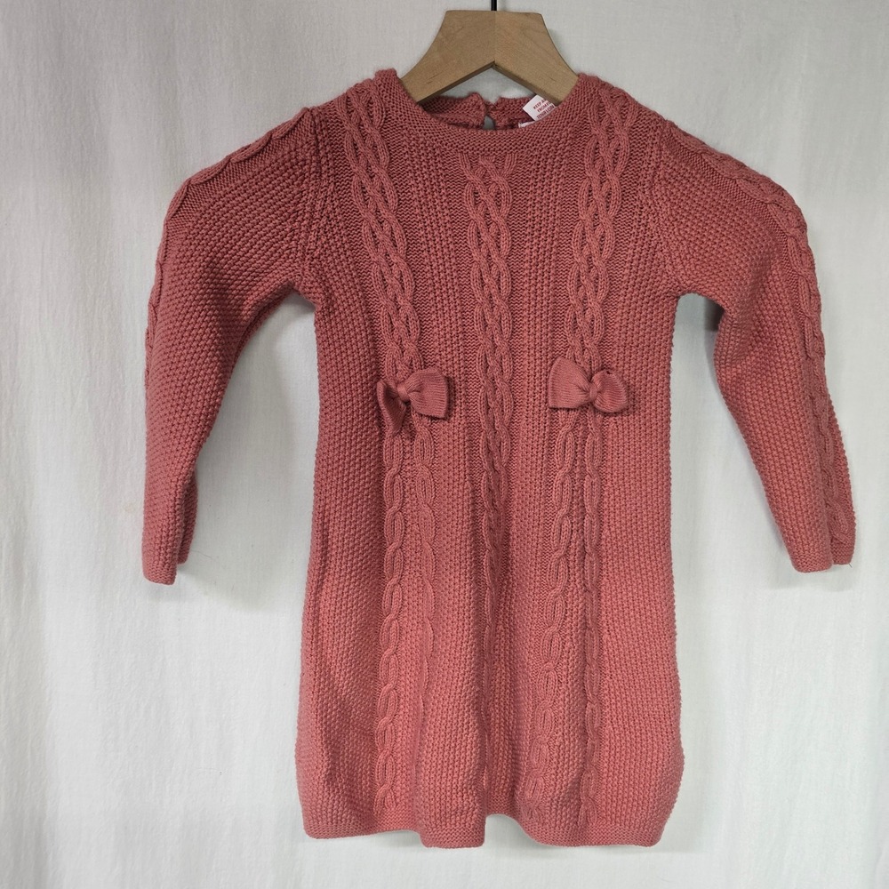 Haiyang Qinghong Cable Knit Sweater Dress Girls Size 5 Rose Pink Cotton Blend